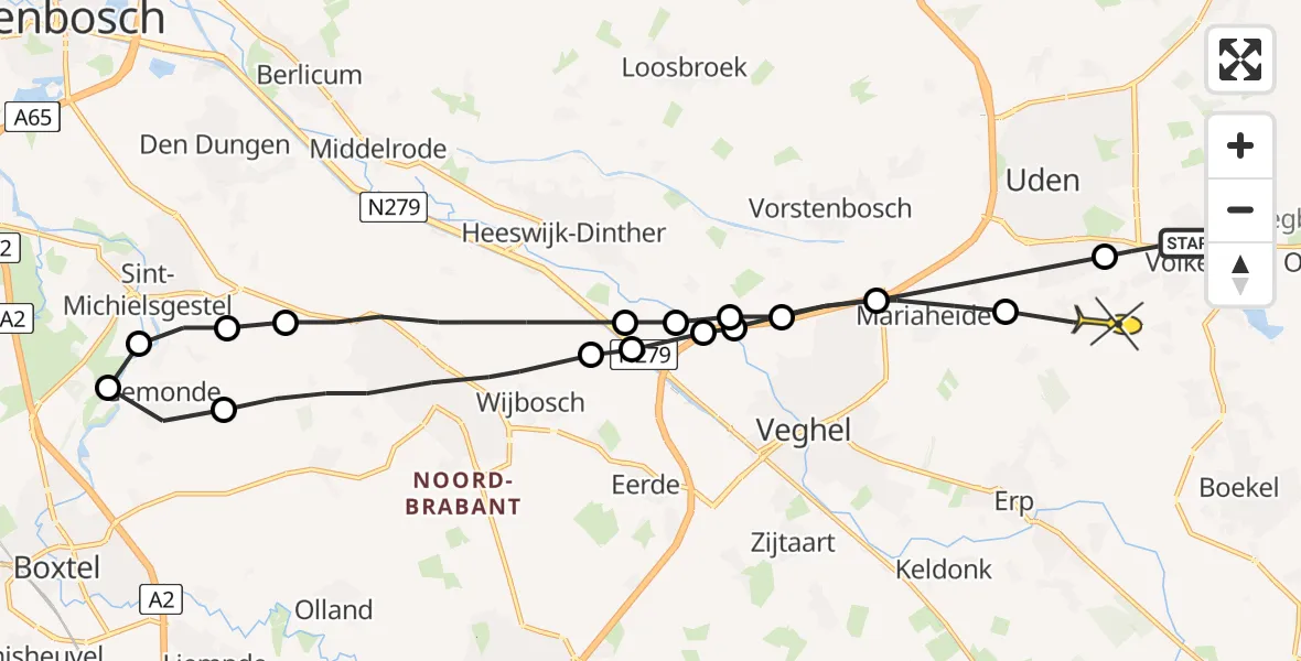 Routekaart van de vlucht: Lifeliner 3 naar Volkel