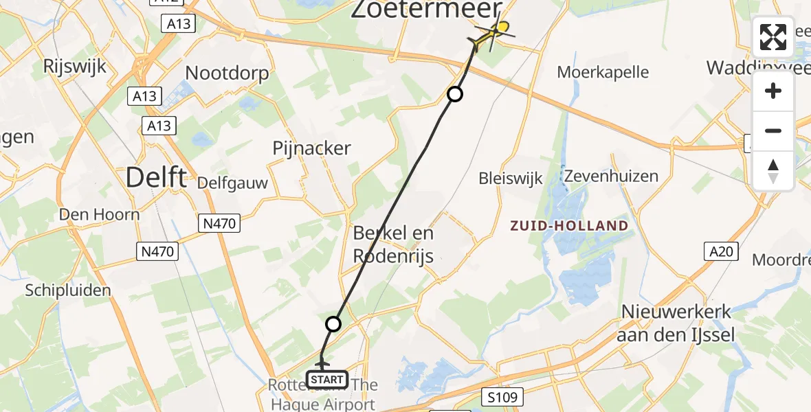 Routekaart van de vlucht: Lifeliner 2 naar Zoetermeer