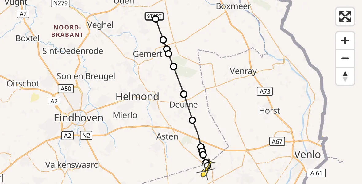 Routekaart van de vlucht: Lifeliner 3 naar Meijel