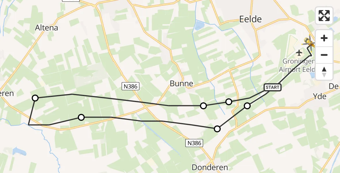 Vluchtroute Traumahelikopter Groningen Airport Eelde - Groningen Airport Eelde, 09 mei 2022, 04:40