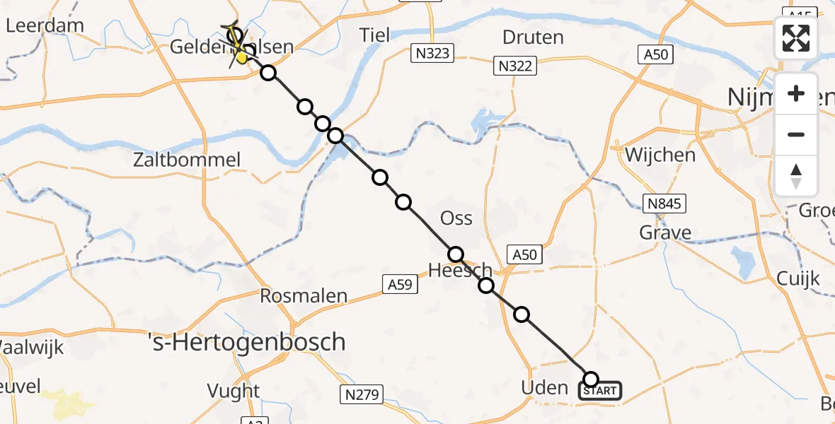 Routekaart van de vlucht: Lifeliner 3 naar Geldermalsen