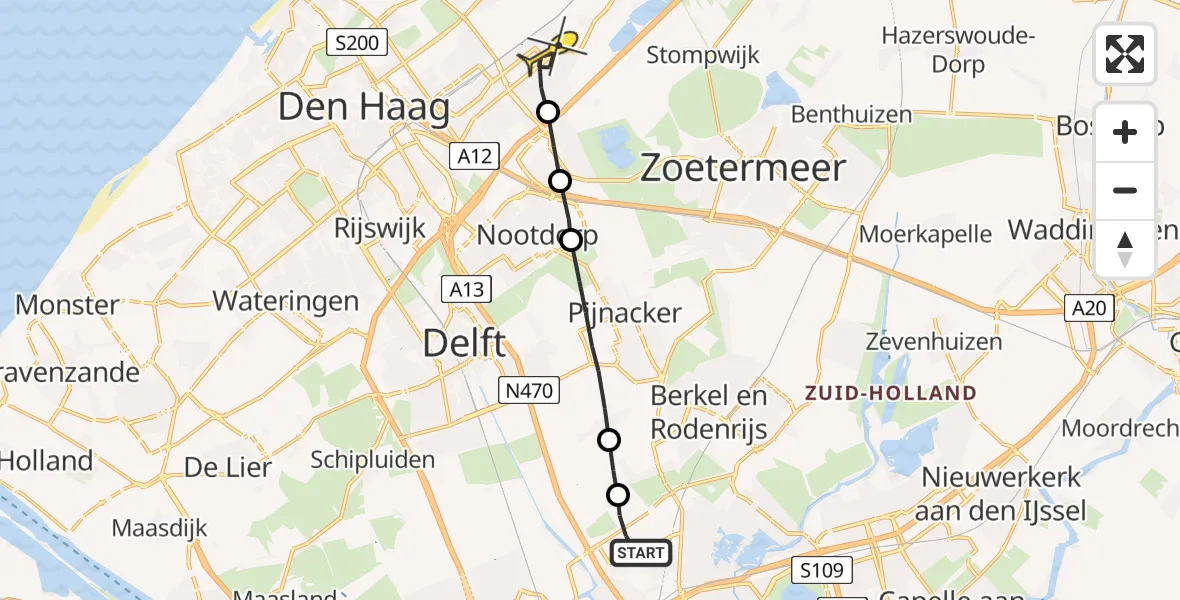 Routekaart van de vlucht: Lifeliner 2 naar Leidschendam