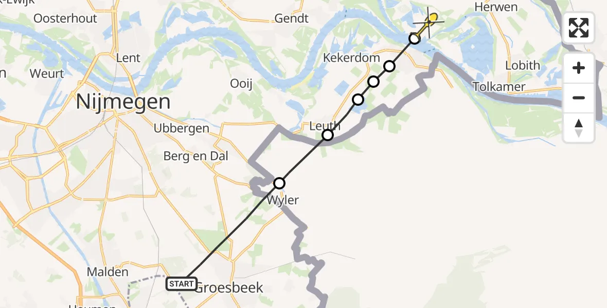 Routekaart van de vlucht: Lifeliner 3 naar Pannerden