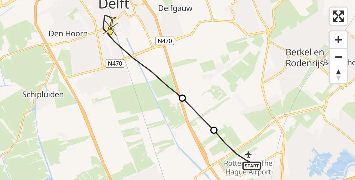 Routekaart van de vlucht: Lifeliner 2 naar Delft