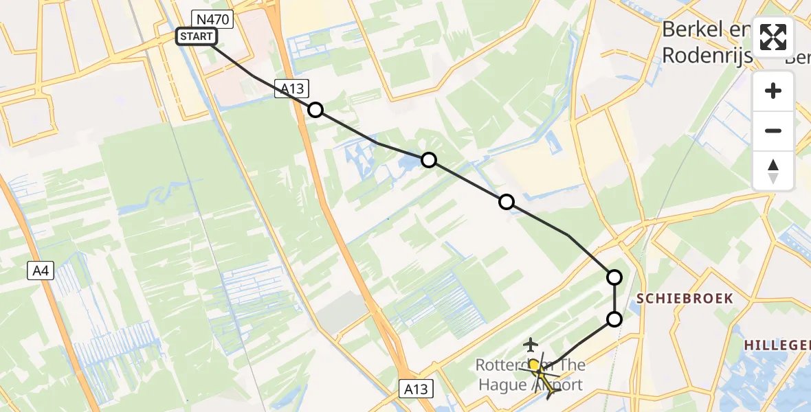 Routekaart van de vlucht: Lifeliner 2 naar Rotterdam The Hague Airport