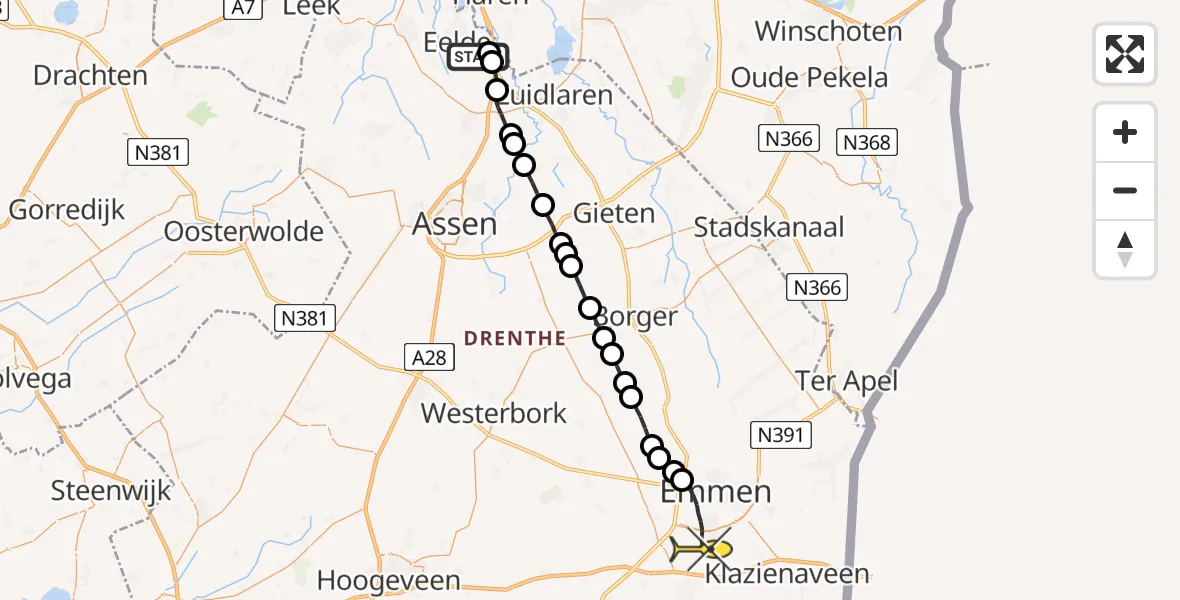 Routekaart van de vlucht: Lifeliner 4 naar Emmen