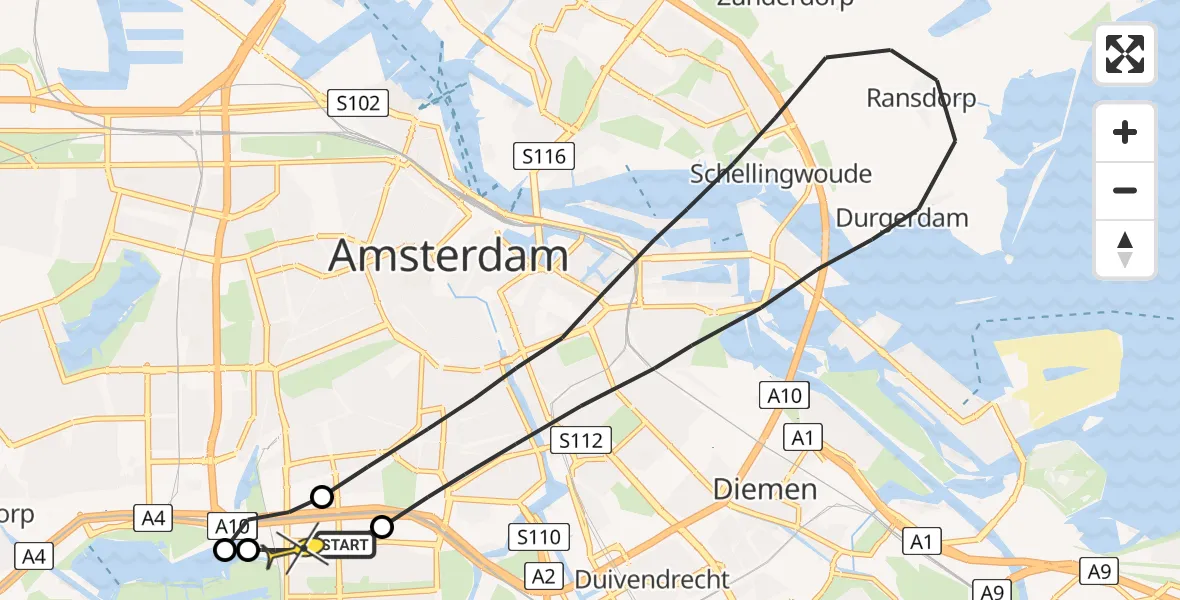 Routekaart van de vlucht: Lifeliner 1 naar VU Medisch Centrum Amsterdam