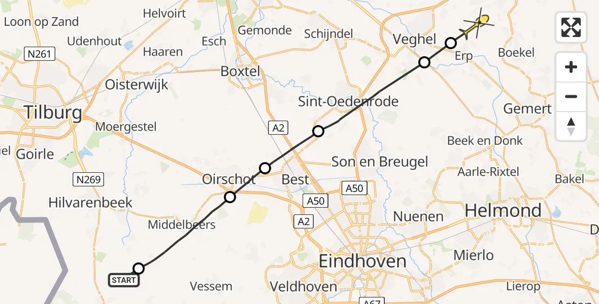 Routekaart van de vlucht: Lifeliner 3 naar Erp