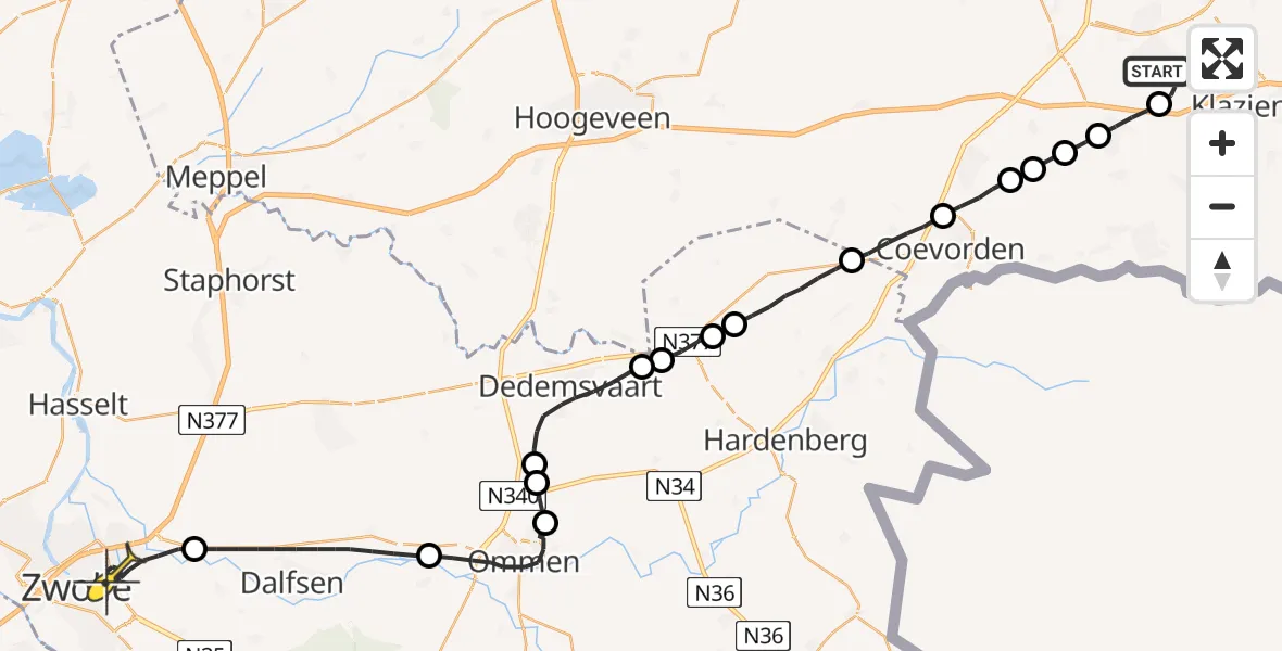 Routekaart van de vlucht: Lifeliner 4 naar Zwolle