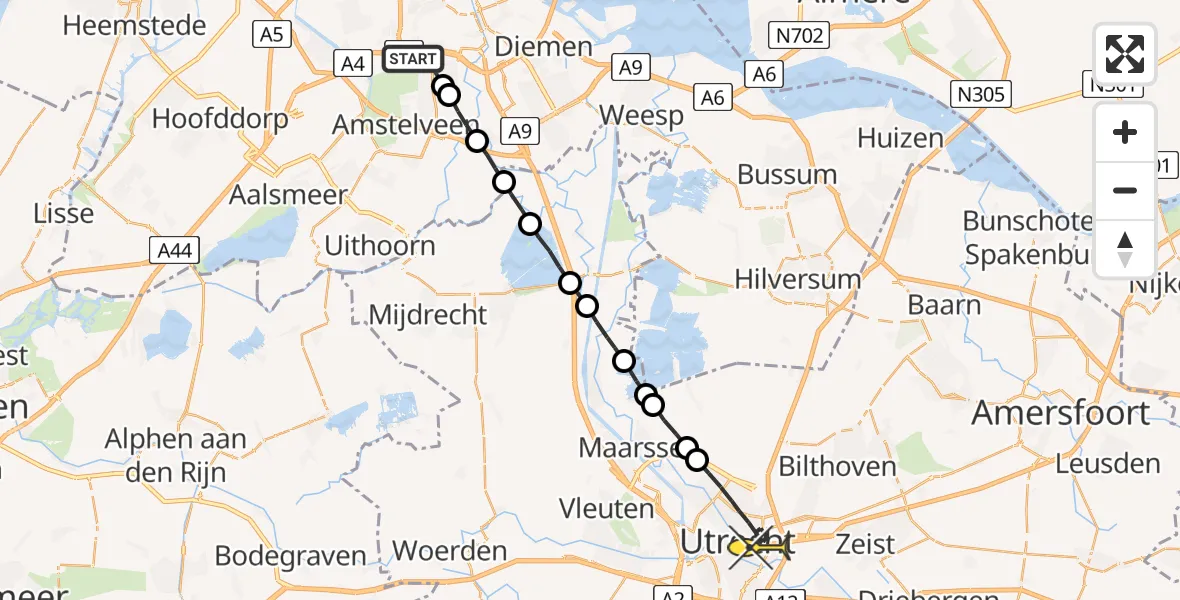 Routekaart van de vlucht: Lifeliner 1 naar Utrecht