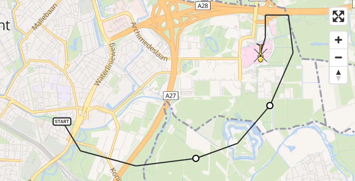 Routekaart van de vlucht: Lifeliner 1 naar Universitair Medisch Centrum Utrecht