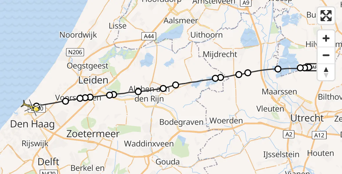 Routekaart van de vlucht: Lifeliner 1 naar Den Haag