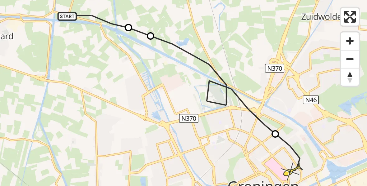 Routekaart van de vlucht: Lifeliner 4 naar Universitair Medisch Centrum Groningen