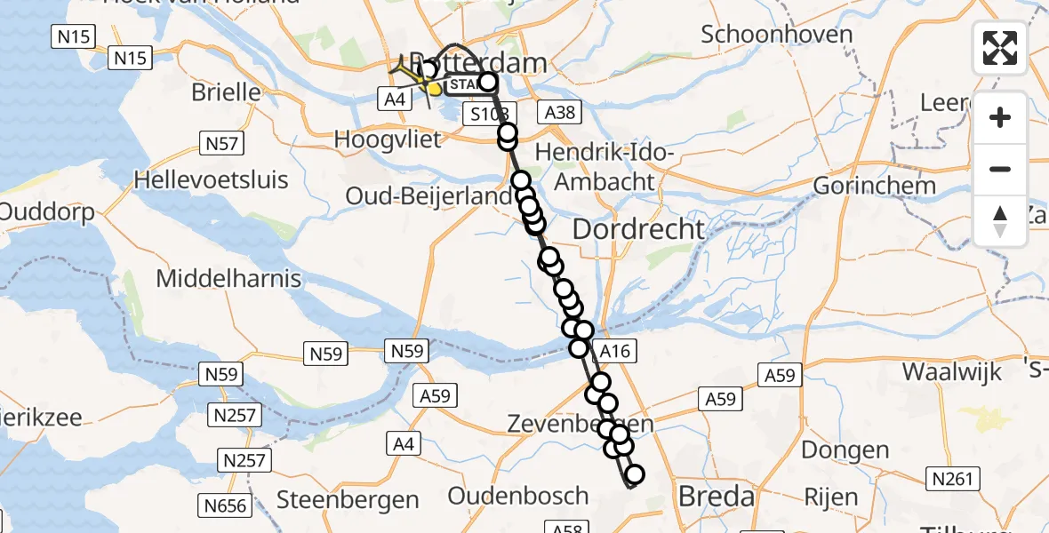 Routekaart van de vlucht: Lifeliner 2 naar Schiedam