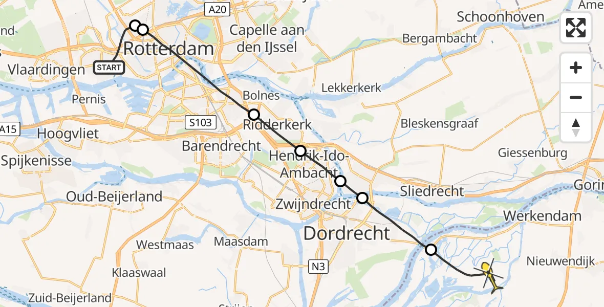 Routekaart van de vlucht: Lifeliner 2 naar Werkendam