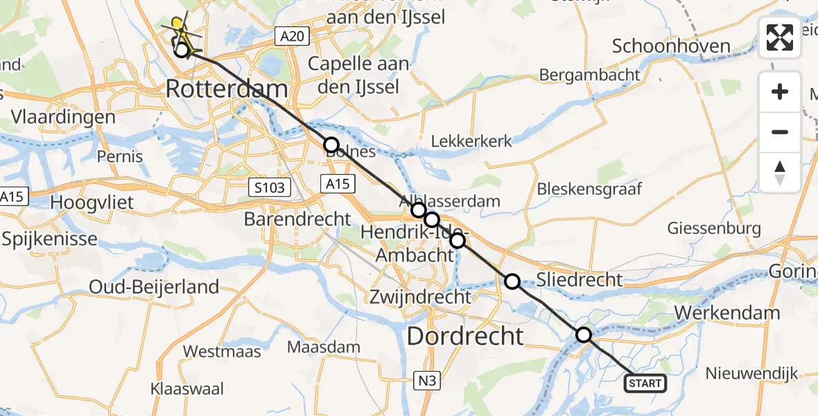 Routekaart van de vlucht: Lifeliner 2 naar Rotterdam The Hague Airport