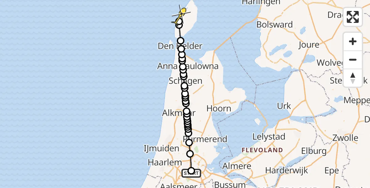 Routekaart van de vlucht: Lifeliner 1 naar De Koog