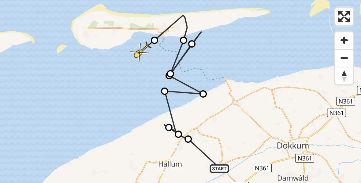 Routekaart van de vlucht: Ambulancehelikopter naar Nes