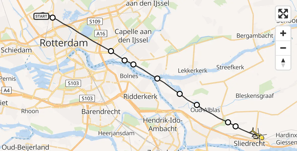 Routekaart van de vlucht: Lifeliner 2 naar Sliedrecht