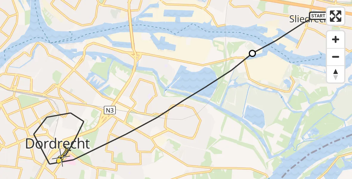 Routekaart van de vlucht: Lifeliner 2 naar Dordrecht