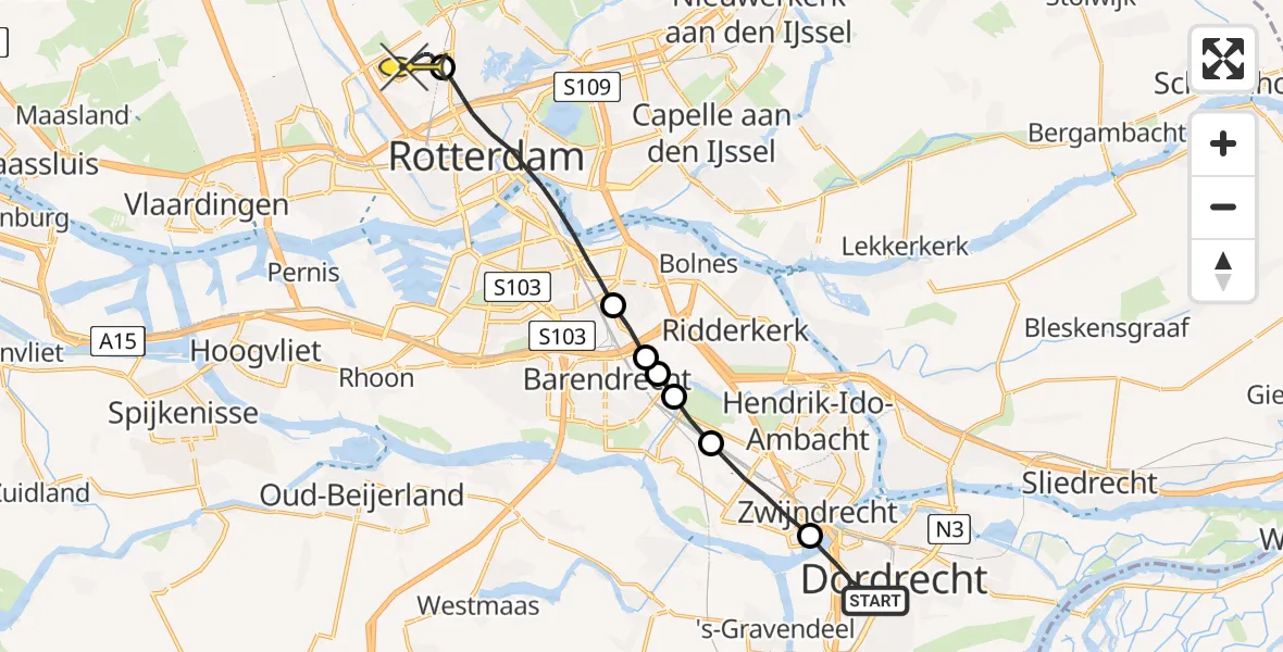 Routekaart van de vlucht: Lifeliner 2 naar Rotterdam The Hague Airport