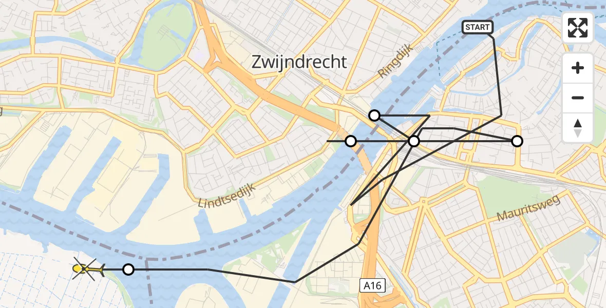 Routekaart van de vlucht: Politiehelikopter naar 's-Gravendeel