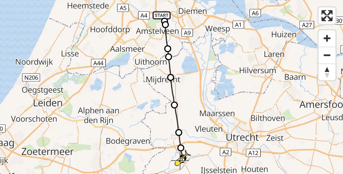Routekaart van de vlucht: Lifeliner 1 naar Linschoten