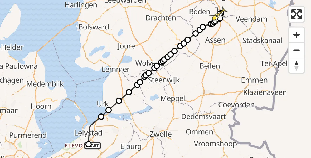 Routekaart van de vlucht: Traumaheli naar Groningen Airport Eelde