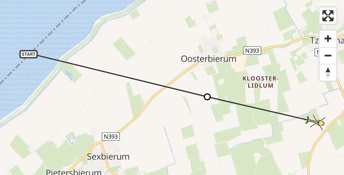 Routekaart van de vlucht: Ambulancehelikopter naar Tzummarum