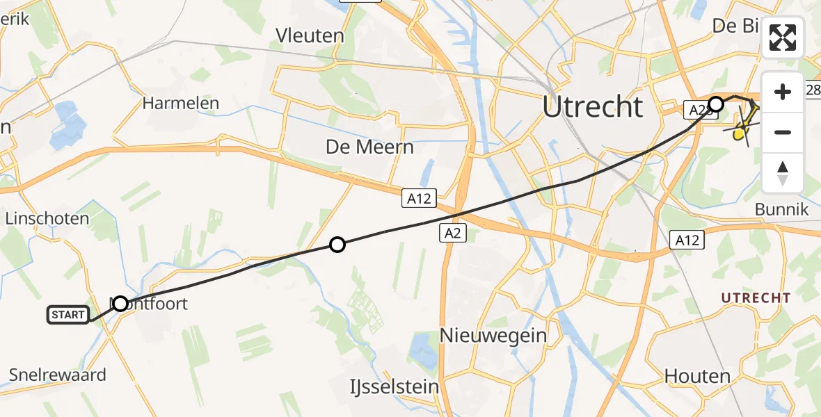 Routekaart van de vlucht: Lifeliner 1 naar Universitair Medisch Centrum Utrecht