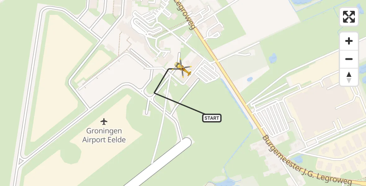 Vluchtroute Traumahelikopter Groningen Airport Eelde - Groningen Airport Eelde, 10 mei 2022, 09:28