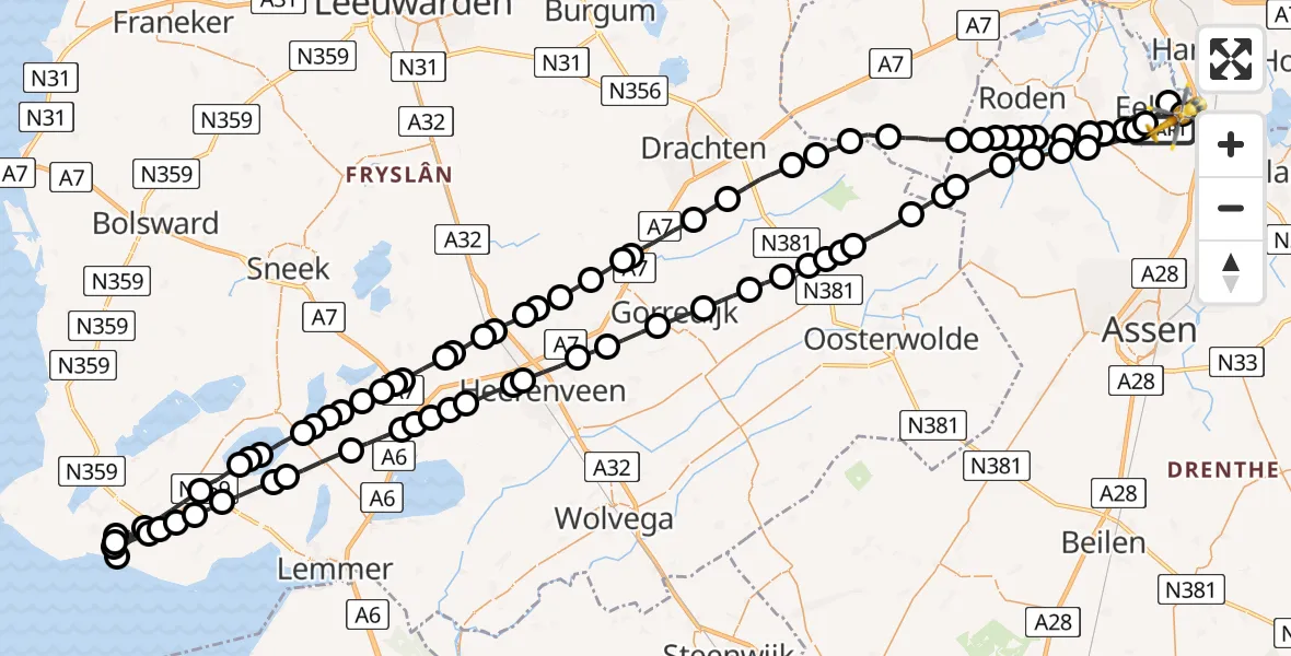 Vluchtroute Traumahelikopter Groningen Airport Eelde - Groningen Airport Eelde, 10 mei 2022, 09:31