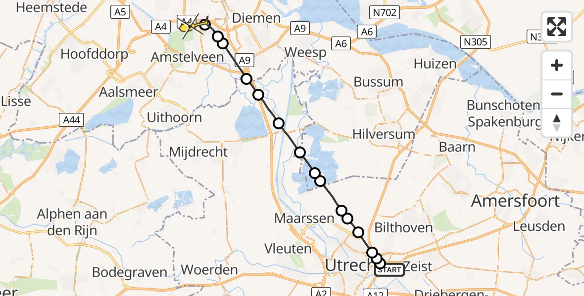 Routekaart van de vlucht: Lifeliner 1 naar VU Medisch Centrum Amsterdam