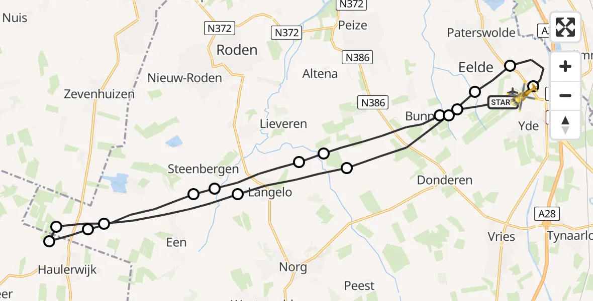 Vluchtroute Traumahelikopter Groningen Airport Eelde - Groningen Airport Eelde, 10 mei 2022, 10:33