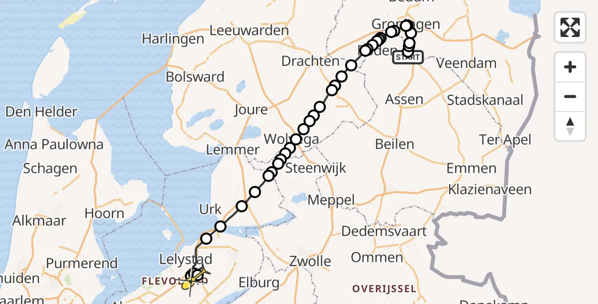 Routekaart van de vlucht: Traumaheli naar Lelystad Airport