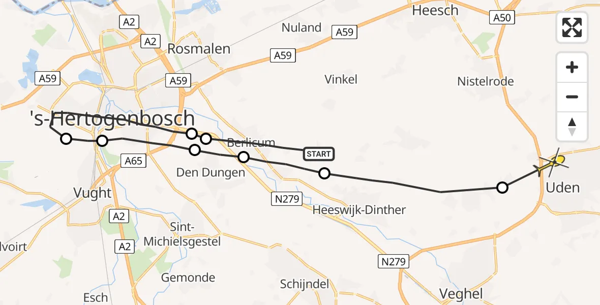 Routekaart van de vlucht: Lifeliner 3 naar Uden