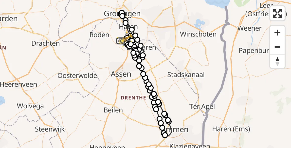 Vluchtroute Traumahelikopter Groningen Airport Eelde - Groningen Airport Eelde, 10 mei 2022, 13:35