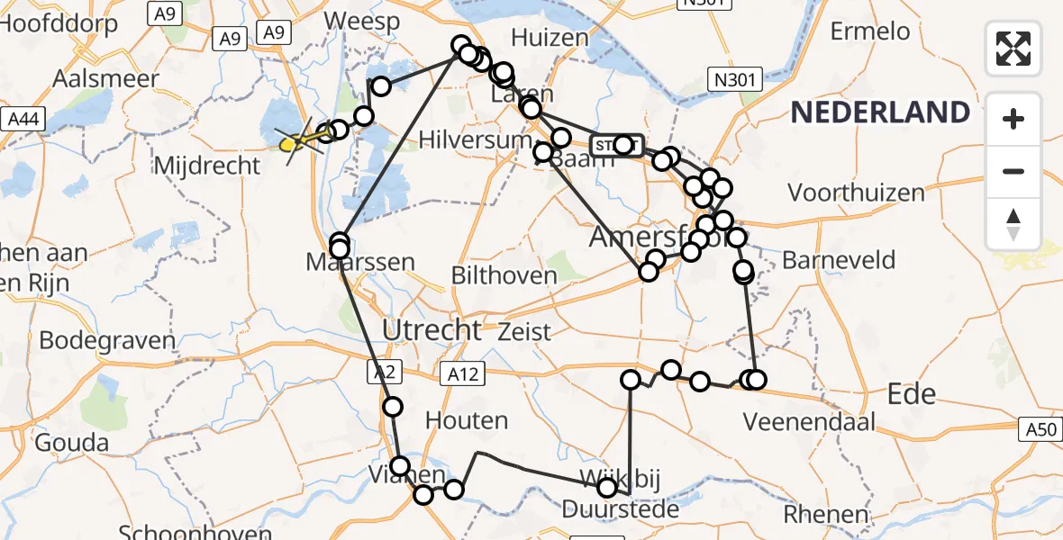 Routekaart van de vlucht: Politieheli naar Vinkeveen