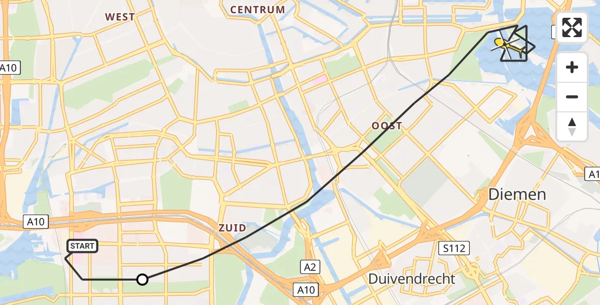 Routekaart van de vlucht: Lifeliner 1 naar Amsterdam