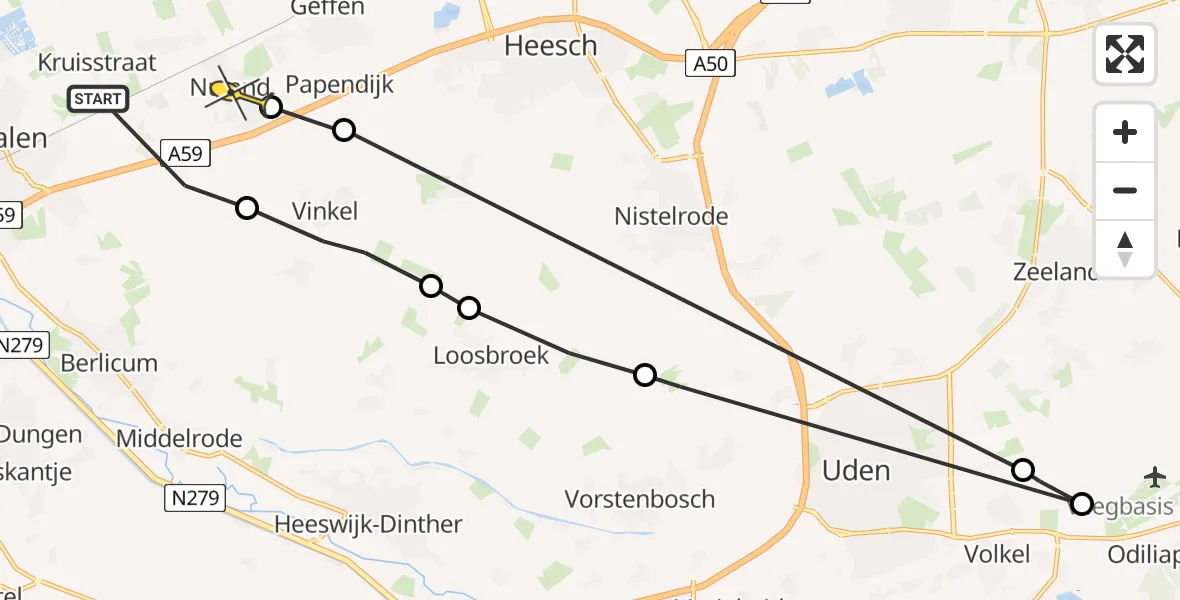 Routekaart van de vlucht: Lifeliner 3 naar Nuland