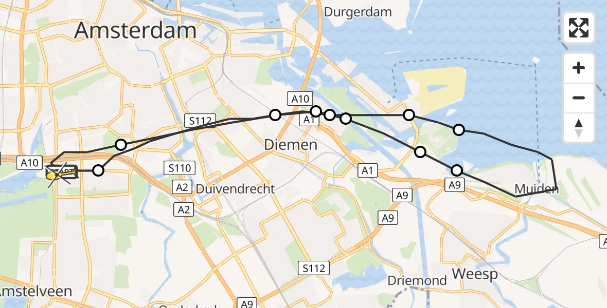 Routekaart van de vlucht: Lifeliner 1 naar VU Medisch Centrum Amsterdam
