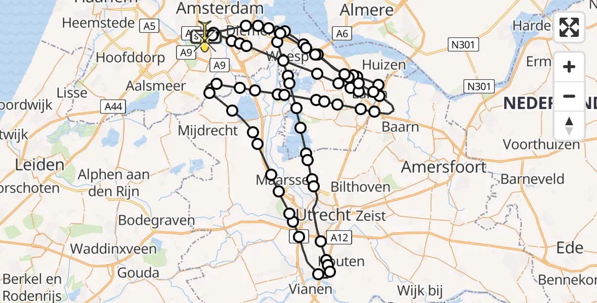 Routekaart van de vlucht: Lifeliner 1 naar VU Medisch Centrum Amsterdam