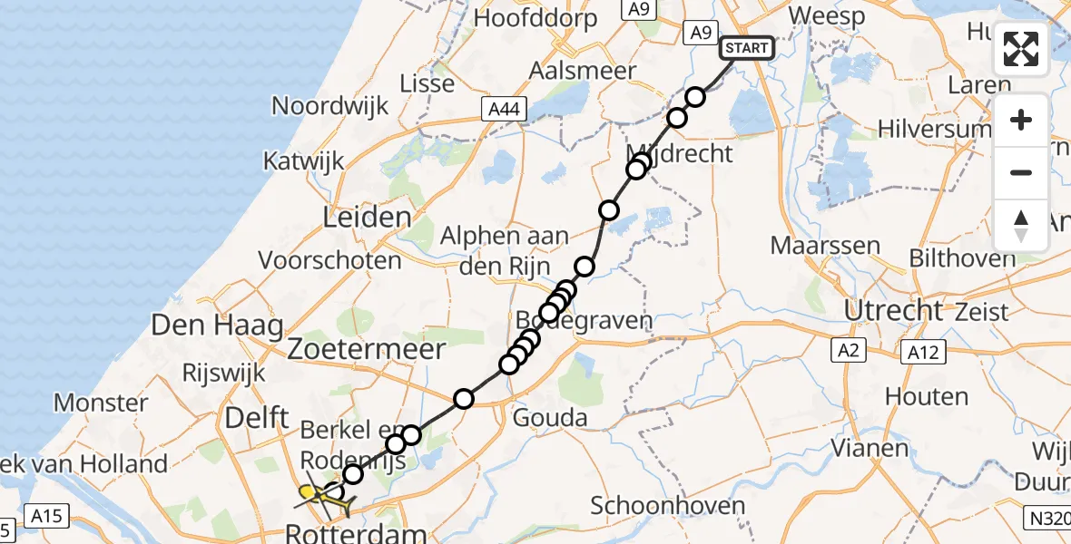 Routekaart van de vlucht: Lifeliner 2 naar Rotterdam The Hague Airport