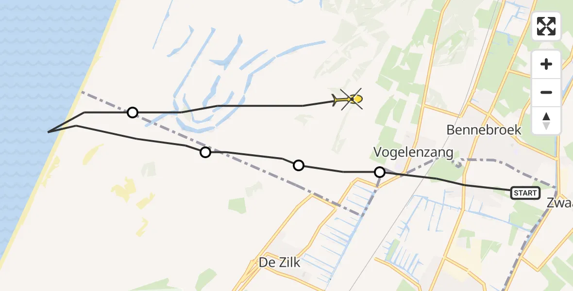Routekaart van de vlucht: Politieheli naar Vogelenzang