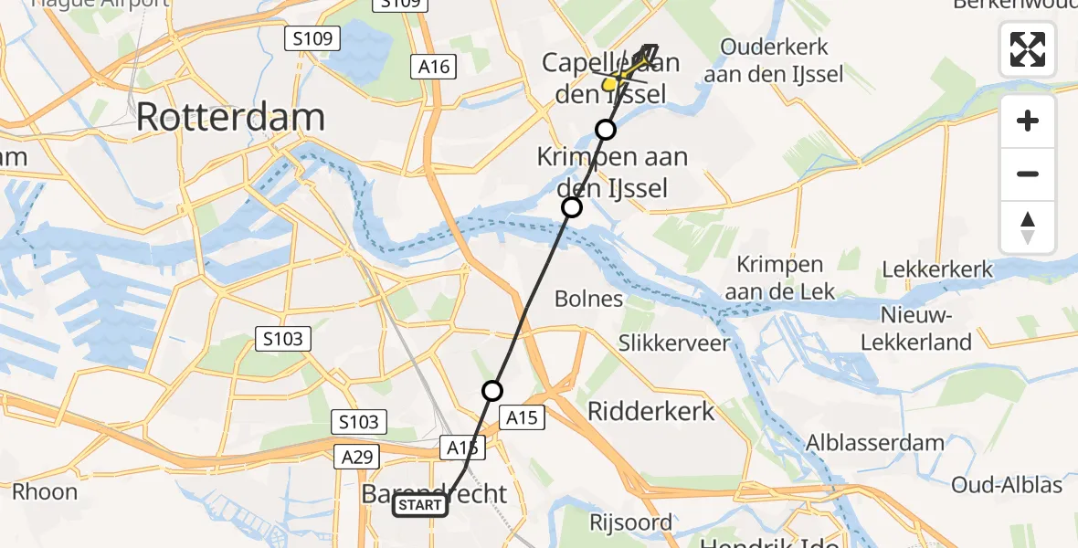 Routekaart van de vlucht: Lifeliner 2 naar Capelle aan den IJssel