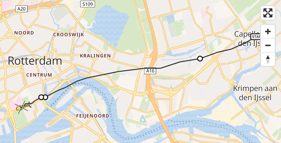 Routekaart van de vlucht: Lifeliner 2 naar Erasmus MC