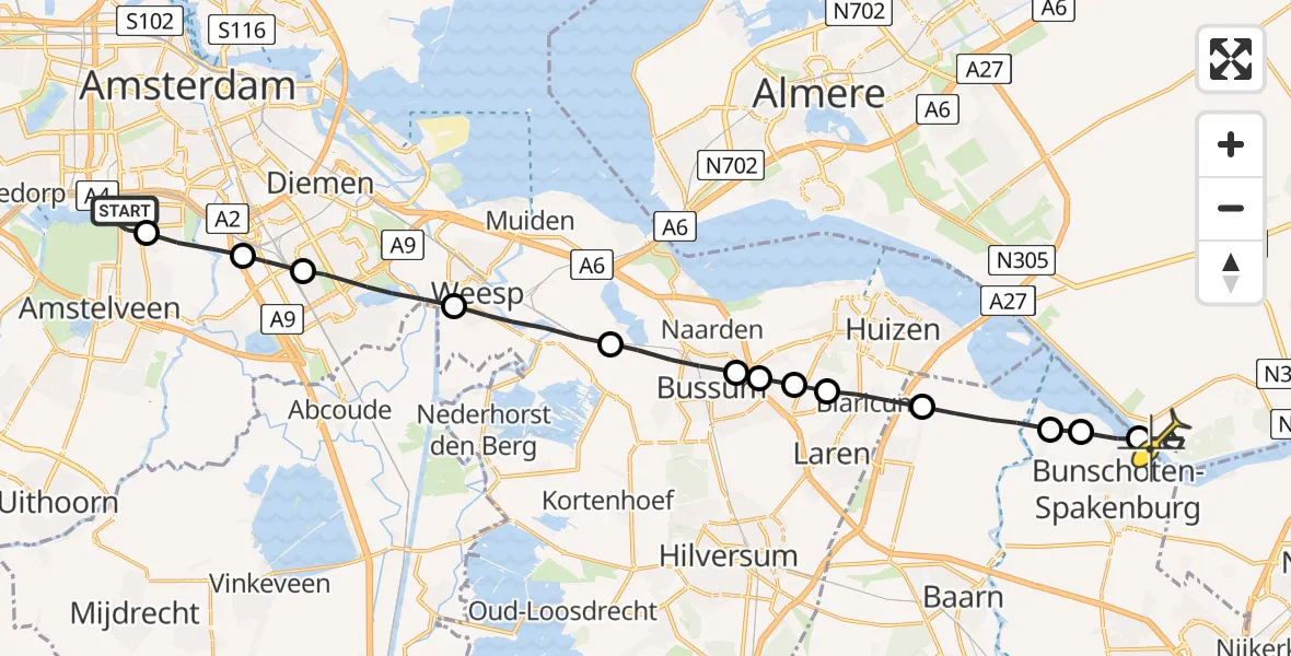 Routekaart van de vlucht: Lifeliner 1 naar Zeewolde