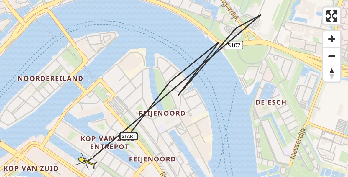 Routekaart van de vlucht: Politieheli naar Rotterdam