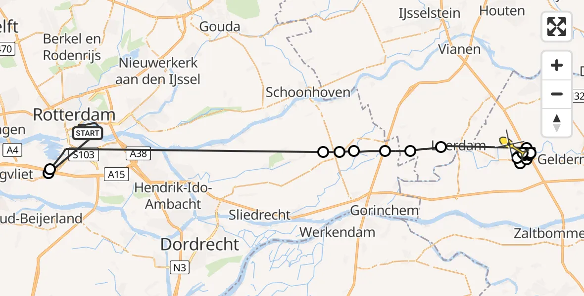 Routekaart van de vlucht: Politiehelikopter naar Beesd