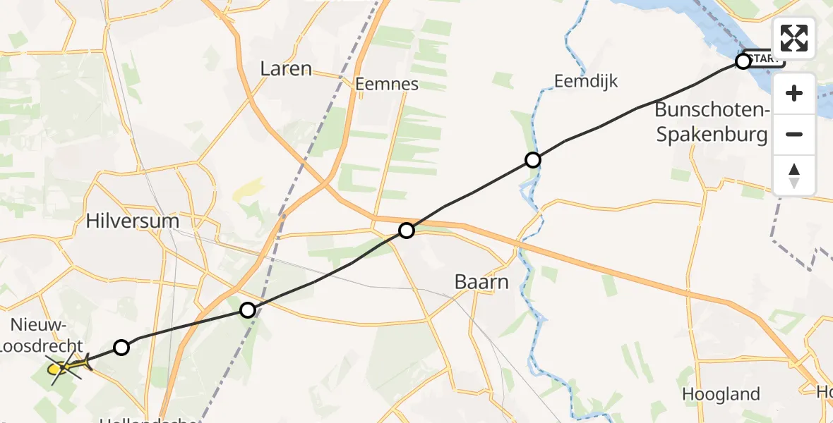 Routekaart van de vlucht: Lifeliner 1 naar Vliegveld Hilversum